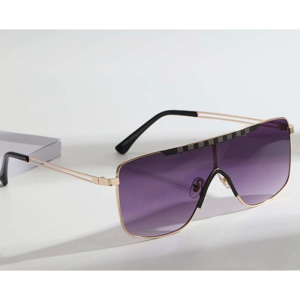 Shield Sunglasses Gold Frame Gradient‎ Lens Fashion Designer Sun Glasses Trendy